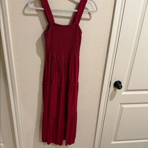 Wine-Red Midi Dress with Wide Straps